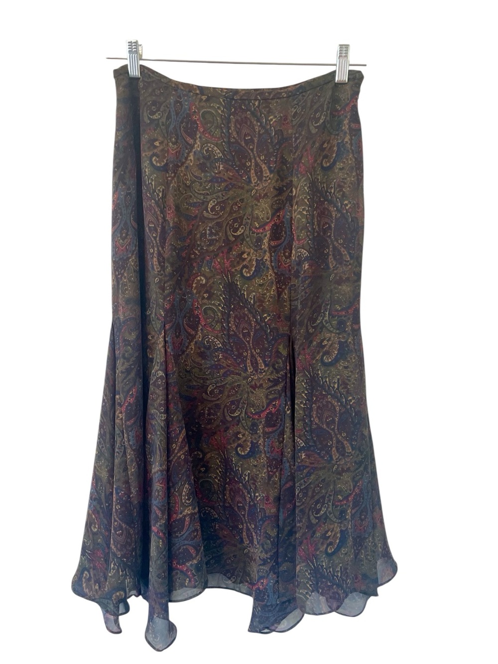 Chaps Olive Multi Paisley Circle Skirt 
size 8